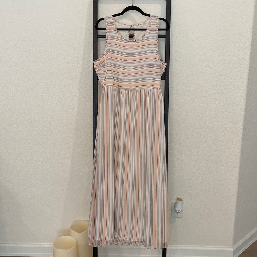 White, orange, blue striped maxi